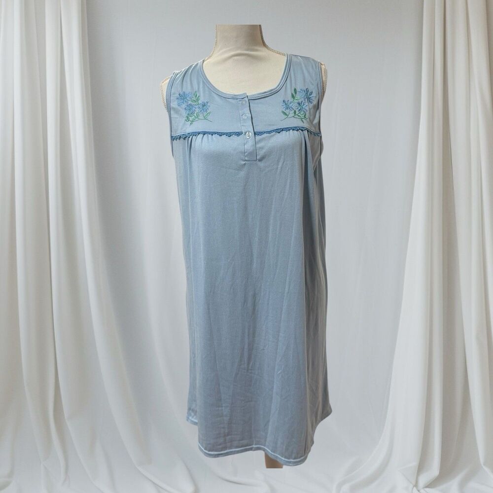 LATI FASHION Size Large Nightgown Sleeveless Floral Baby‎ Blue Powder - Picture 2 of 9